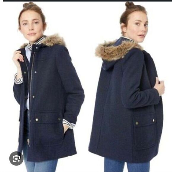 J.Crew Mercantile Women's Vail Parka Navy Blue Wool Jacket Size 6 - Picture 1 of 9